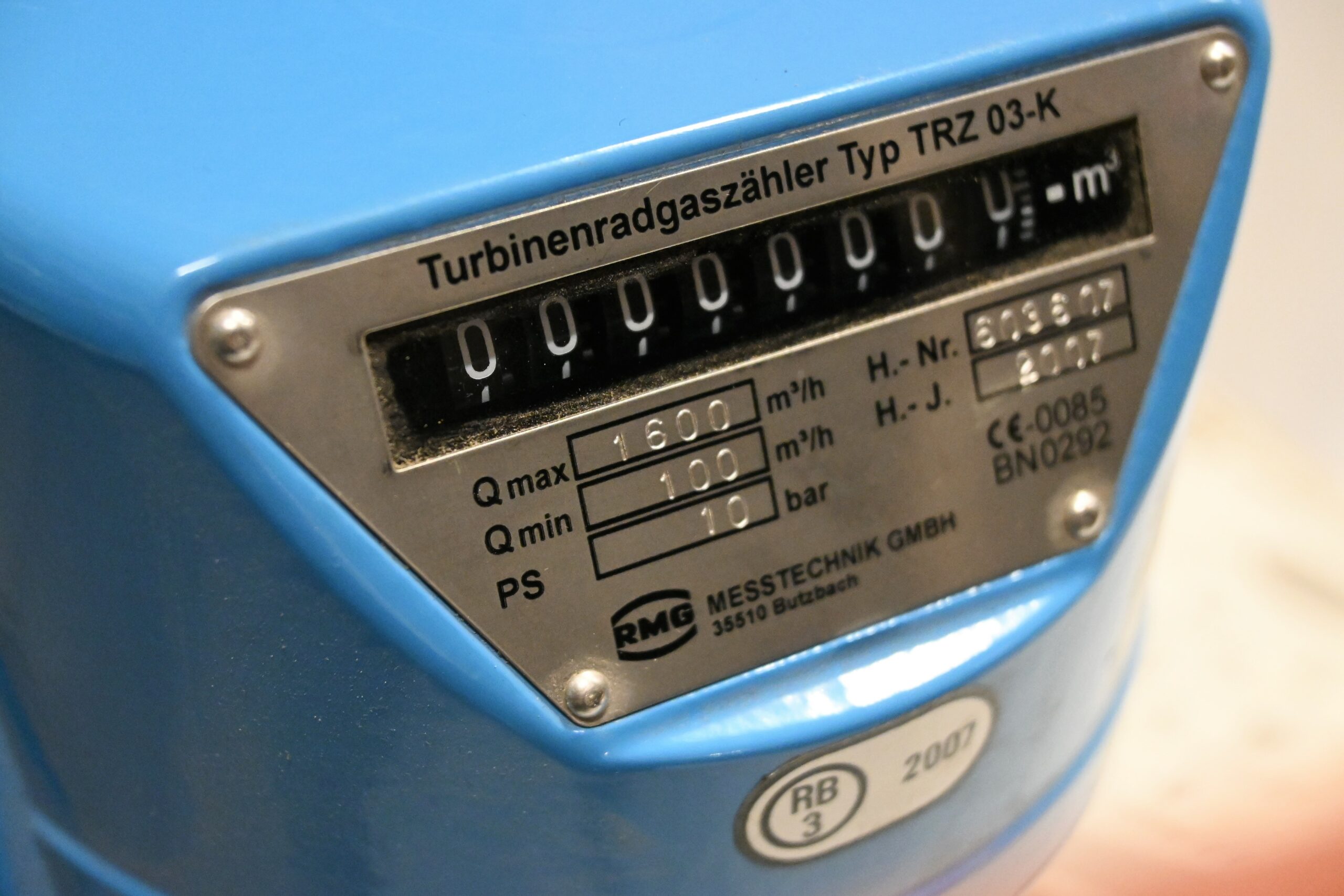 Sininen Kaasumittari RMG Malli TRZ 03-K DN200 1600M3/